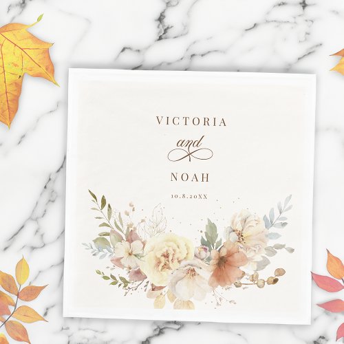 Rustic Autumn Roses Watercolor Botanical  Napkins