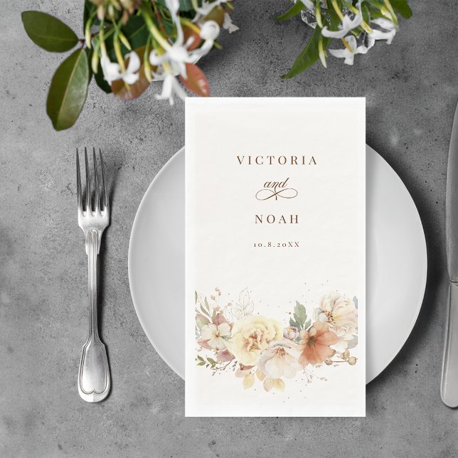 Rustic Autumn Roses Watercolor Botanical Paper Guest Towels (Creator Uploaded)