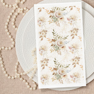Rustic Autumn Roses Watercolor Botanical Paper Guest Towels