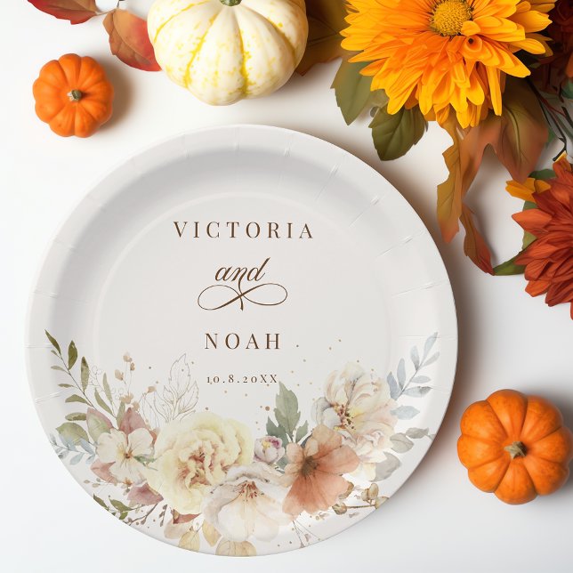Rustic Autumn Roses Watercolor Botanical  Paper Plates (Creator Uploaded)