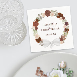 Rustic Autumn Roses Wreath Elegant Wedding Napkins