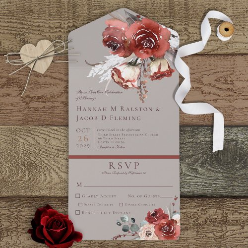 Rustic Autumn Rust Floral Gray Dinner All In One Invitation