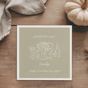 Rustic Autumn Sage Friendsgiving Dinner Party Napkins