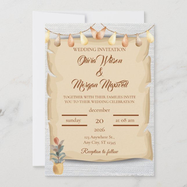 Rustic Autumn Scroll Wedding Invitation | Elegant  (Front)