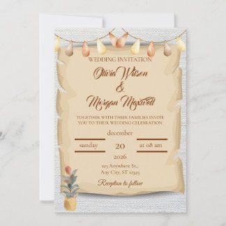 Rustic Autumn Scroll Wedding Invitation | Elegant 