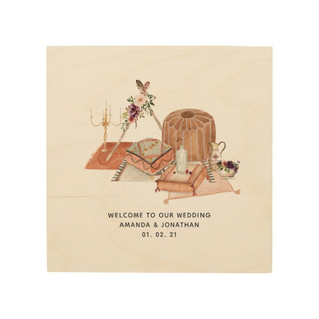 Rustic Autumn Shrine Bohemian Wedding Welcome Wood Wall Art (Front)