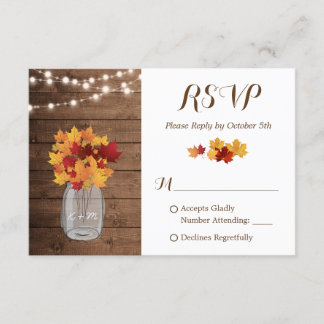 Rustic Autumn String Lights Mason Jar Wedding RSVP
