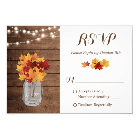 Rustic Autumn String Lights Mason Jar Wedding RSVP Card