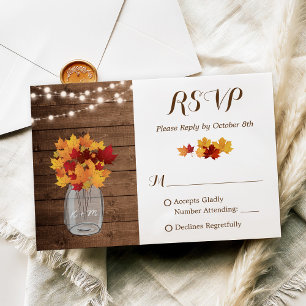 Rustic Autumn String Lights Mason Jar Wedding RSVP Card