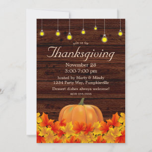 Rustic Autumn String Lights, pumpkin Thanksgiving Invitation