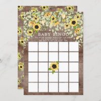 Rustic Autumn Sunflower BINGO Baby Shower Game Invitation