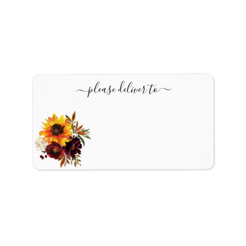 Rustic Autumn Sunflower Blooms Please Deliver To Label