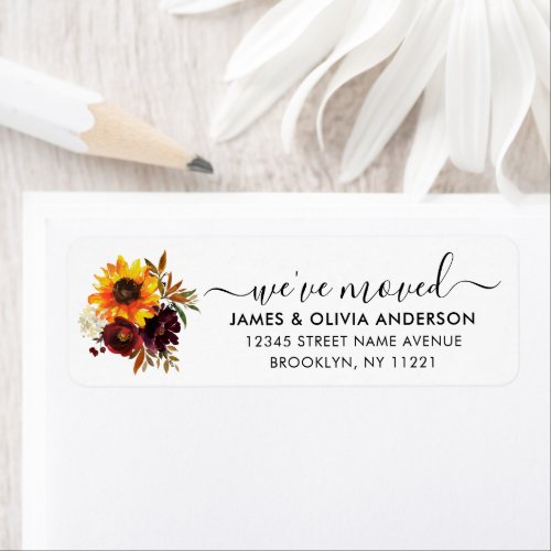 Rustic Autumn Sunflower Blooms Weve Moved Moving Label