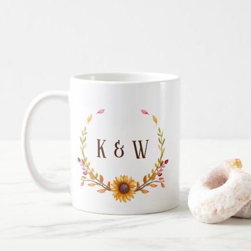 Rustic Autumn Sunflower Duo Monogram Coffee Mug