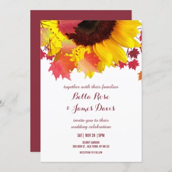 Rustic Autumn Sunflower Fall Wedding Invitations by FancyMeWedding at Zazzle