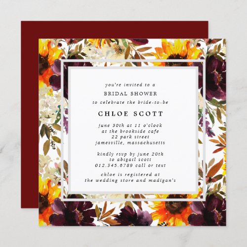 Rustic Autumn Sunflower Floral Bridal Shower Invitation