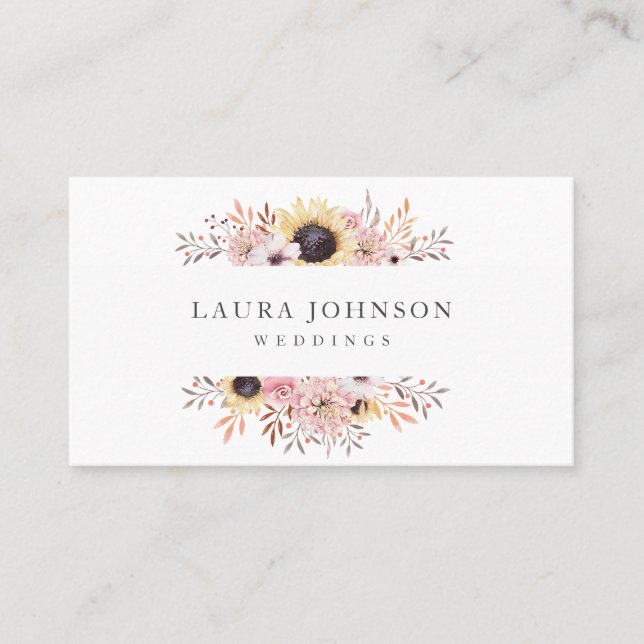 Rustic Autumn Sunflower Floral Business Cards (Front)