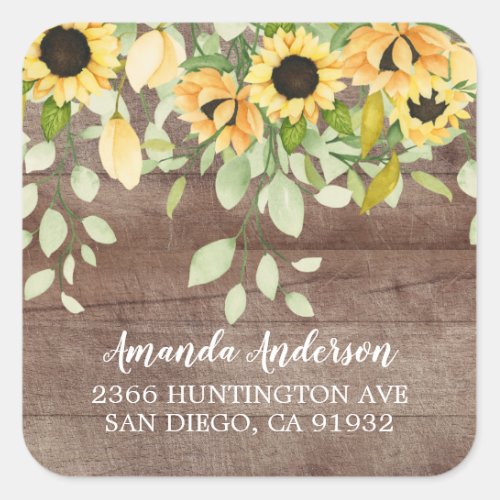 Rustic Autumn Sunflower Floral Return Address Square Sticker