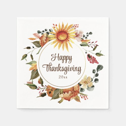 Rustic Autumn Sunflower Floral Thanksgiving Script Napkins