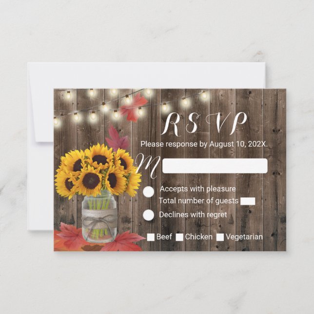 Rustic Autumn Sunflower Jar Fall Wedding RSVP Card (Front)