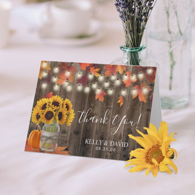 Rustic Autumn Sunflower Jar Fall Wedding Thank You (Creator Uploaded)
