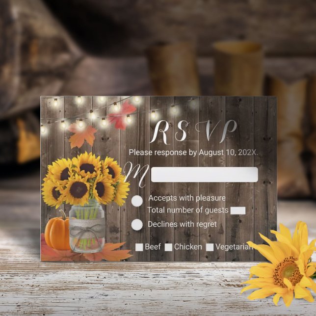 Rustic Autumn Sunflower Jar Pumpkin Wedding RSVP (Creator Uploaded)