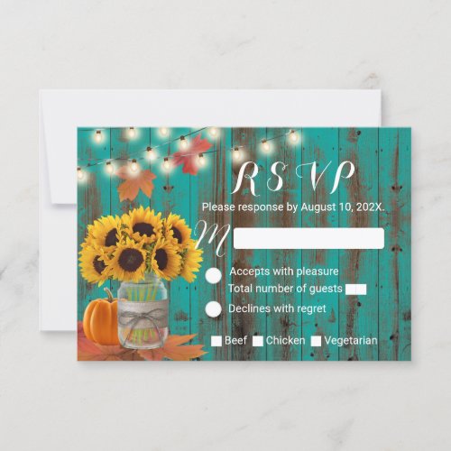 Rustic Autumn Sunflower Jar Teal Barn Wedding RSVP