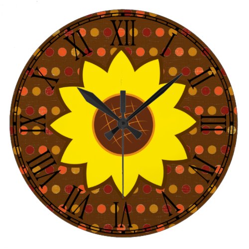 Rustic Autumn Sunflower Large Clock