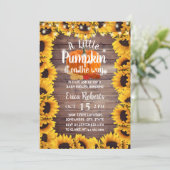 Rustic Autumn Sunflower Little Pumpkin Baby Shower Invitation (Standing Front)