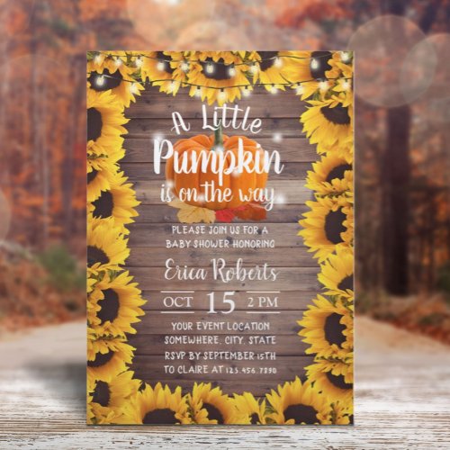 Rustic Autumn Sunflower Little Pumpkin Baby Shower Invitation