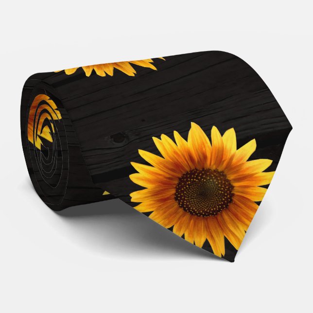 Rustic Autumn Sunflower Neck Tie (Rolled)