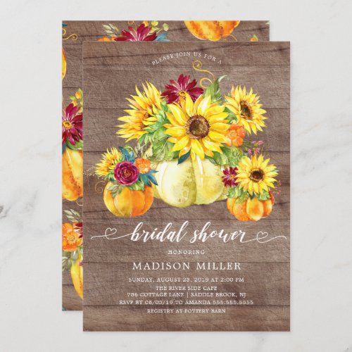 Rustic Autumn Sunflower Pumpkin Bridal Shower Invitation