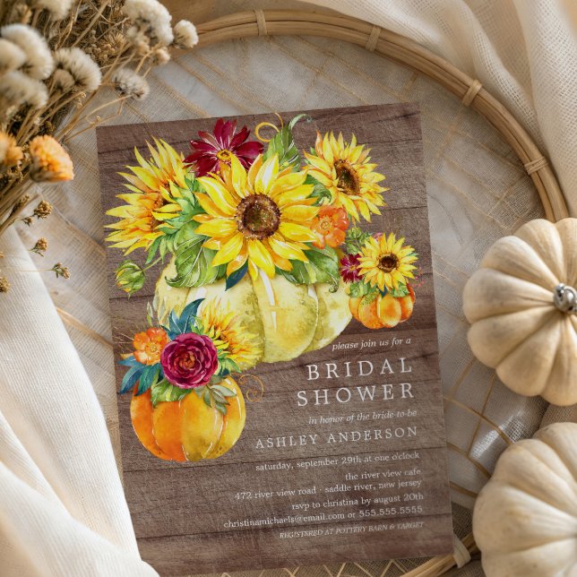 Rustic Autumn Sunflower Pumpkin Bridal Shower Invitation (Creator Uploaded)