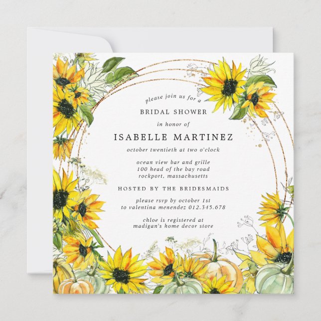 Rustic Autumn Sunflower Pumpkin Bridal Shower Invitation (Front)
