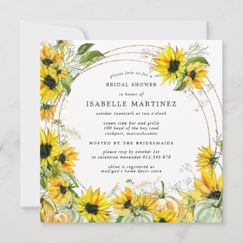 Rustic Autumn Sunflower Pumpkin Bridal Shower Invitation