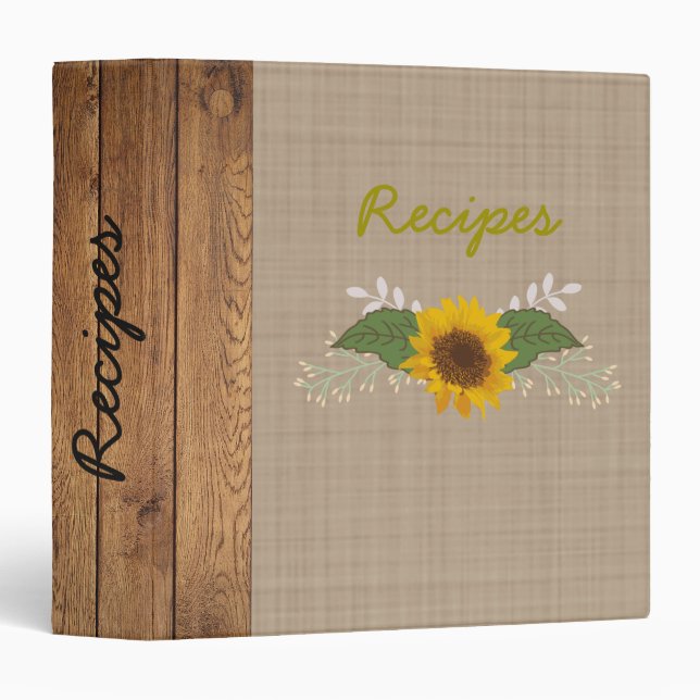 Rustic Autumn Sunflower Recipe/Photo Binder (Front/Spine)