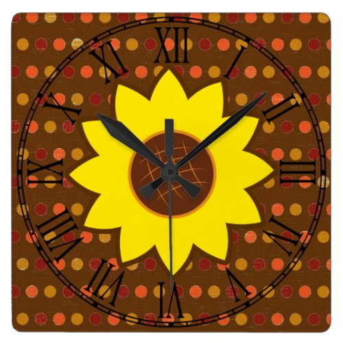 Rustic Autumn Sunflower Square Wall Clock