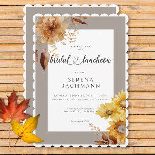 Rustic Autumn Sunflower Taupe White Bridal Lunch Invitation