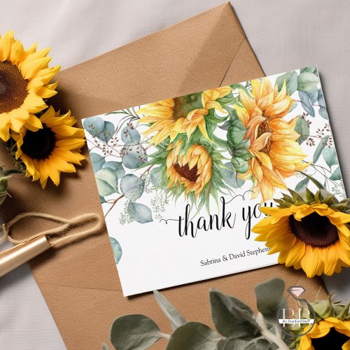 Rustic Autumn Sunflower Thank You Card