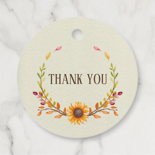 Rustic Autumn Sunflower Thank You Favor Tags