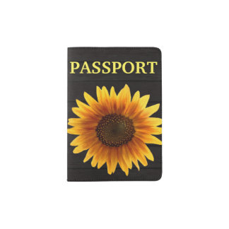 Rustic Autumn Sunflower Wood Texture Passport Holder