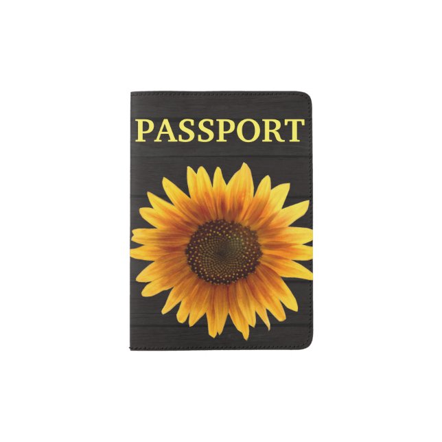 Rustic Autumn Sunflower Wood Texture Passport Holder (Front)