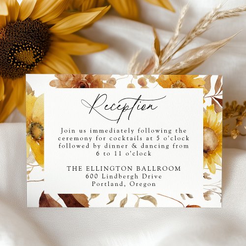 Rustic Autumn Sunflowers and Wildflowers Reception Enclosure Card