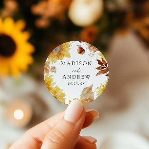 Rustic Autumn Sunflowers and Wildflowers Wedding Classic Round Sticker