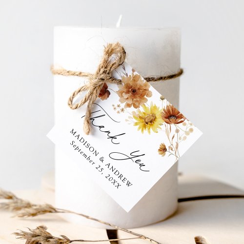 Rustic Autumn Sunflowers and Wildflowers Wedding Favor Tags