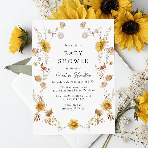 Rustic Autumn Sunflowers Baby Shower Invitation