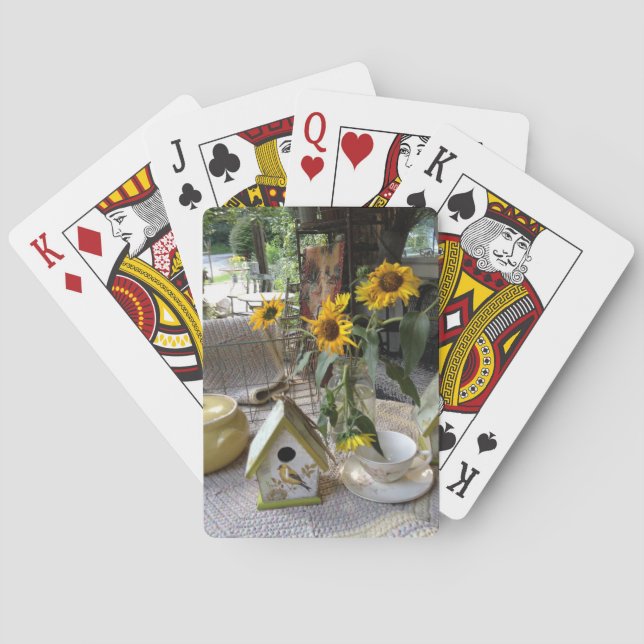 Rustic Autumn Sunflowers & Bird House Photo Poker Cards (Back)