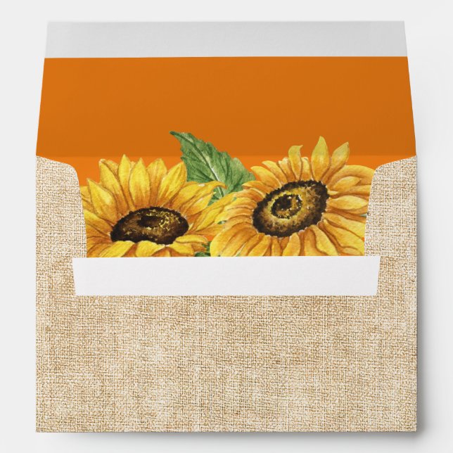 Rustic Autumn Sunflowers Burlap and Orange Envelope (Back (Bottom))