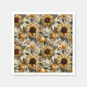 Rustic Autumn Sunflowers & Citrus Napkins
