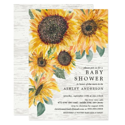 Rustic Autumn Sunflowers Floral Baby Shower Invitation